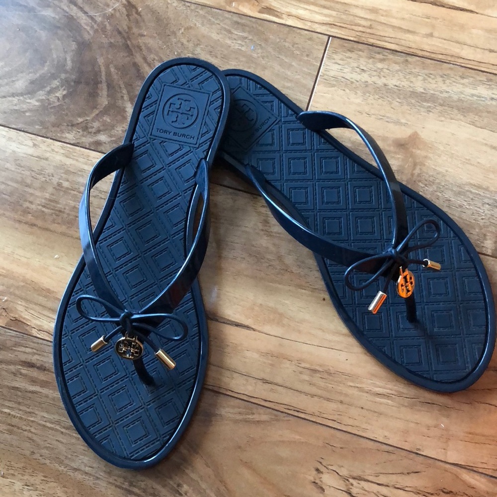 Tory Burch Navy Jelly Flip Flops
